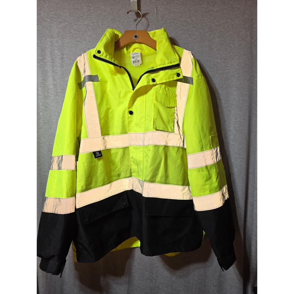 Armateck Mens High Visibility Safety Jacket Neon Yellow Reflective Class 3 LG